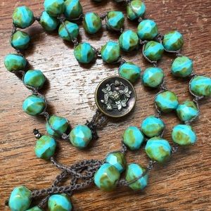 On U necklace made in USA knotted stone necklace